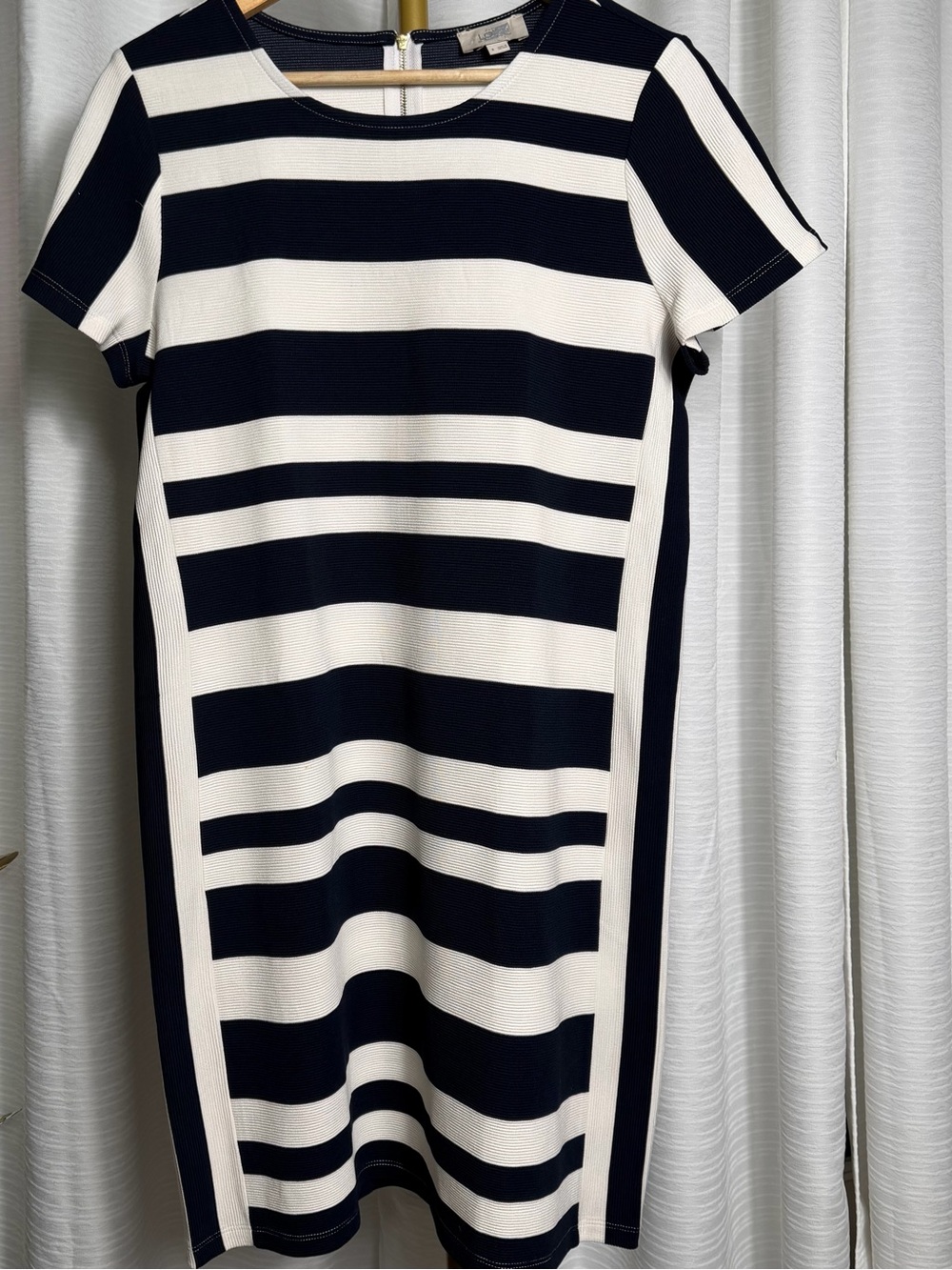LOFT Navy and White Striped Short Sleeve Shift Dress